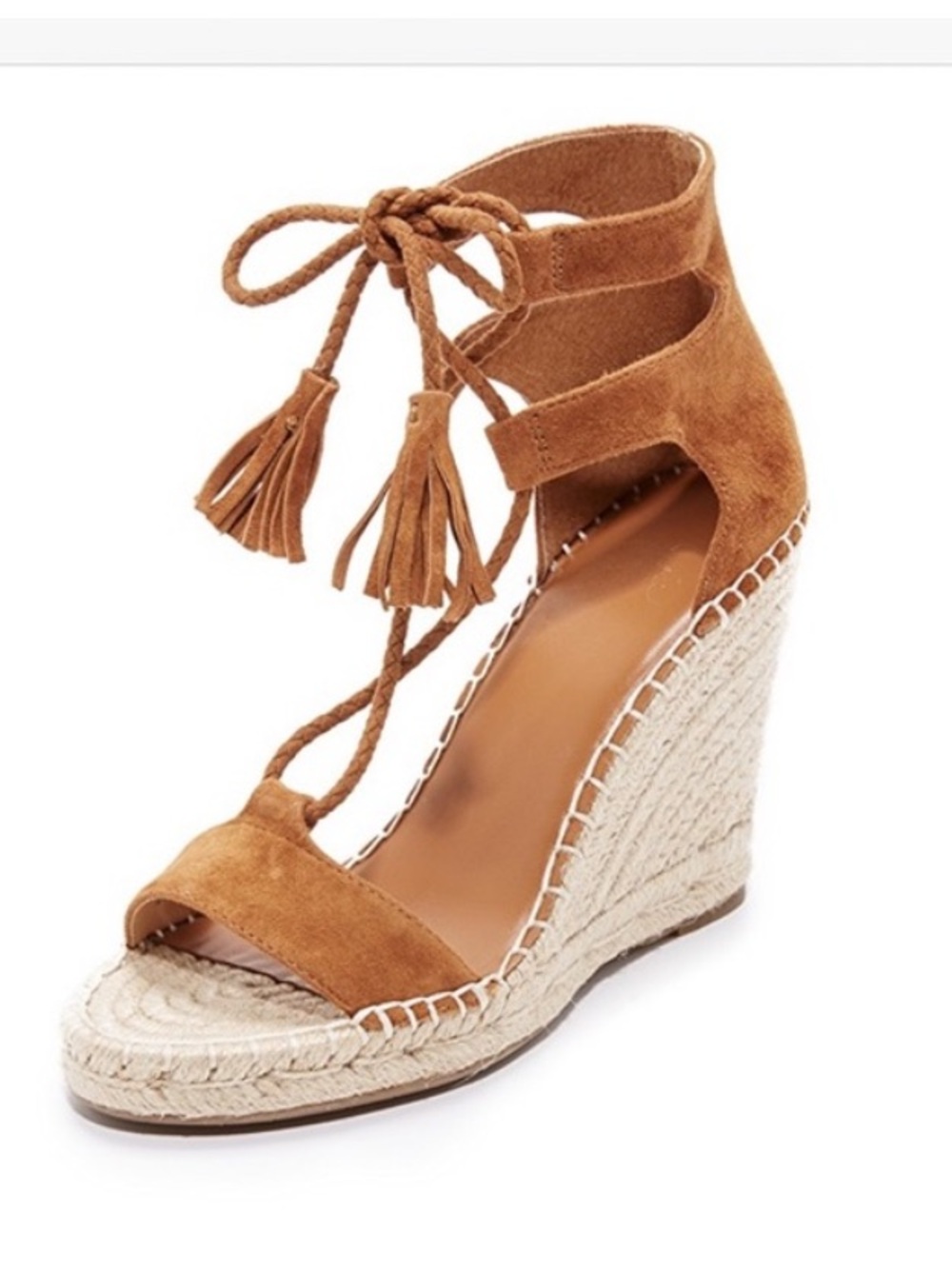 JOIE DELILAH Wedge Espadrille Sandals Tassel Whiskey